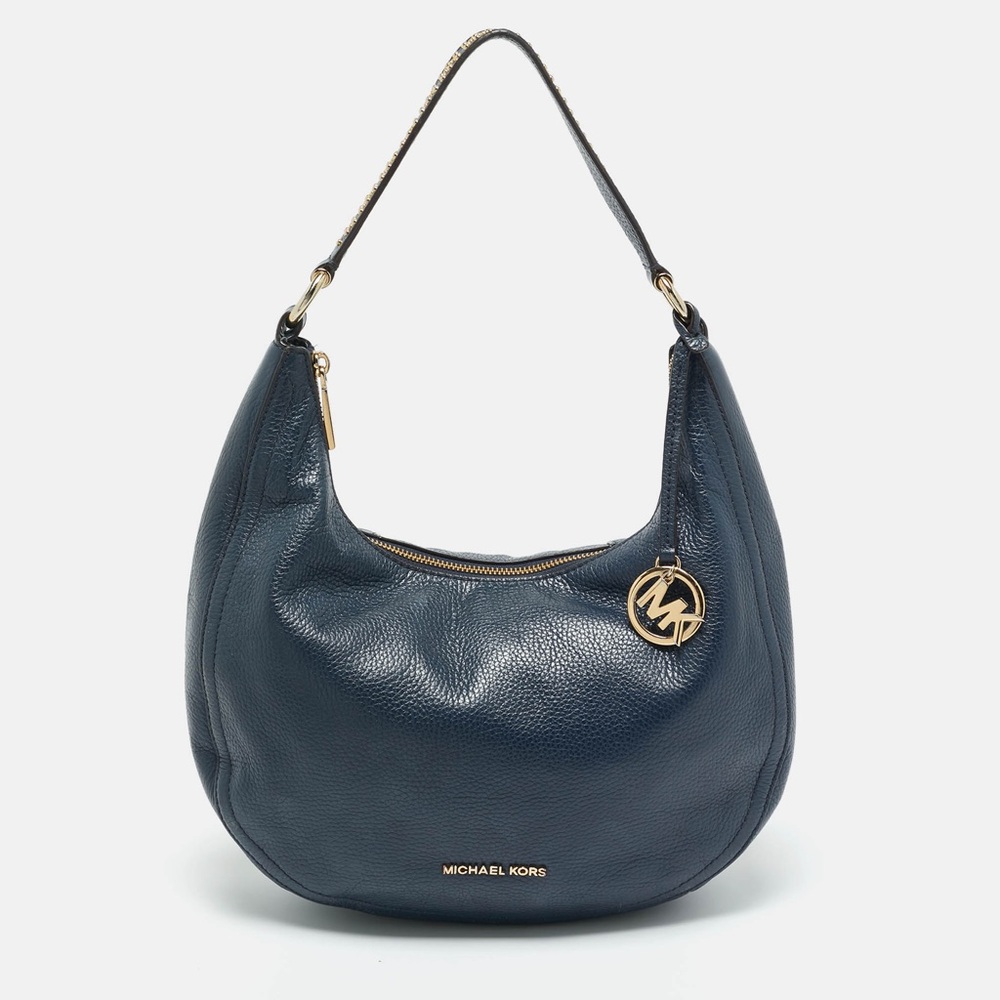 Michael Kors Navy Blue Leather Hobo with Gold Accents